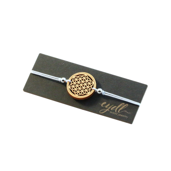 Blume des Lebens Armband Fine (Ahorn) - EYDL - mit Nylonband in Lichtgrau - Holzschmuck