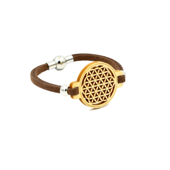 "Flower of Life" bracelet Classic (pine) - EYDL - with textile ribbon in brown