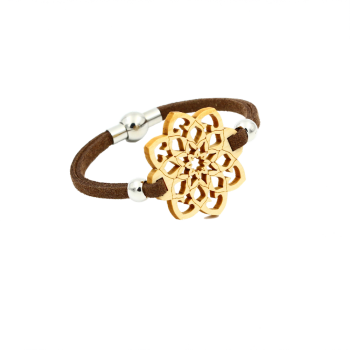 "Mandala" bracelet Classic (pine) - EYDL - with textile ribbon in brown