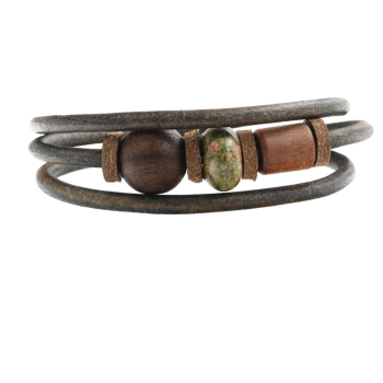 "Leaf" bracelet Indian - EYDL - with leather ribbon in light brown