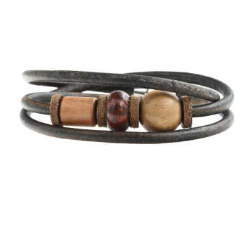 "Fire" bracelet Indian (apple/nut) - EYDL - with leather ribbon in dark brown