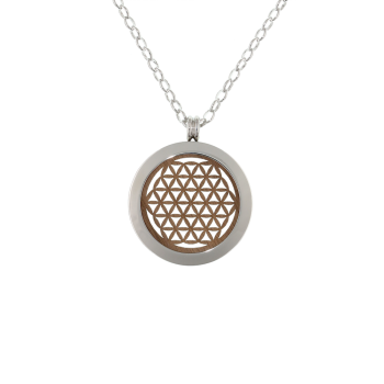 Amulet necklace Dublia with turn-around wood coin "Flower of Life" - EYDL in nut/maple
