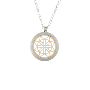 Amulet necklace Dublia with turn-around wood coin "Mandala" - EYDL in nut/maple