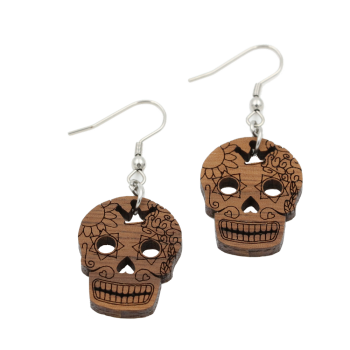 Sugar skull earrings classic small - EYDL - in nut