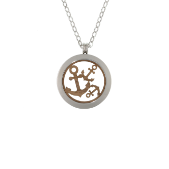 Amulet necklace Dublia with turn-around wood coin "Anchor" - EYDL in nut/maple