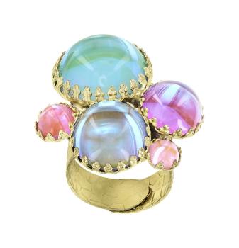 Pastel Multi - Shiny Brass - Honey Drops in Space - Ring von Konplott