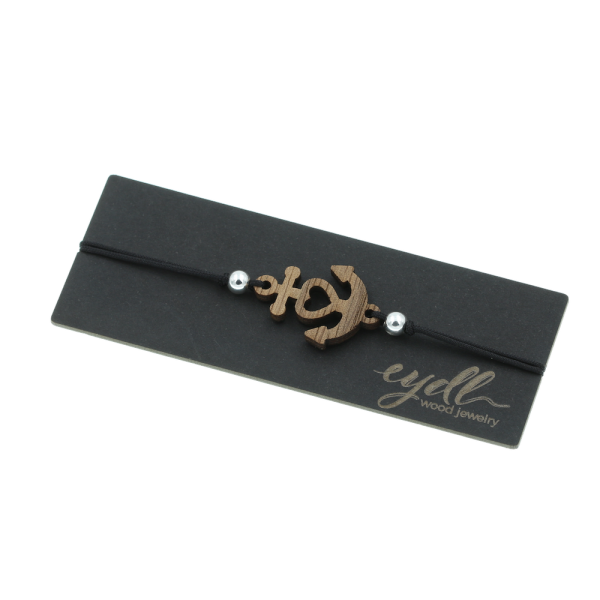 Anchor bracelet Fine (Walnut Wood) - EYDL - Nylon cord in Black