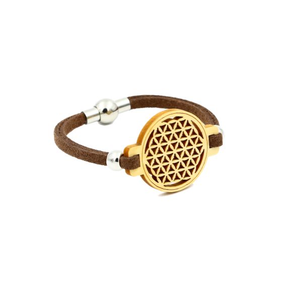 "Flower of Life" bracelet Classic (pine) - EYDL - with textile ribbon in brown