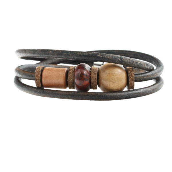 "Fire" bracelet Indian (apple/nut) - EYDL - with leather ribbon in dark brown