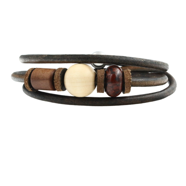 "Fire"  bracelet Indian (apple/maple) - EYDL - with leather ribbon in dark brown