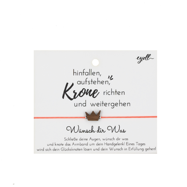 Krone Glücksknoten Armband (Nuss) - EYDL - mit Nylonband in Korallrot - Holzschmuck