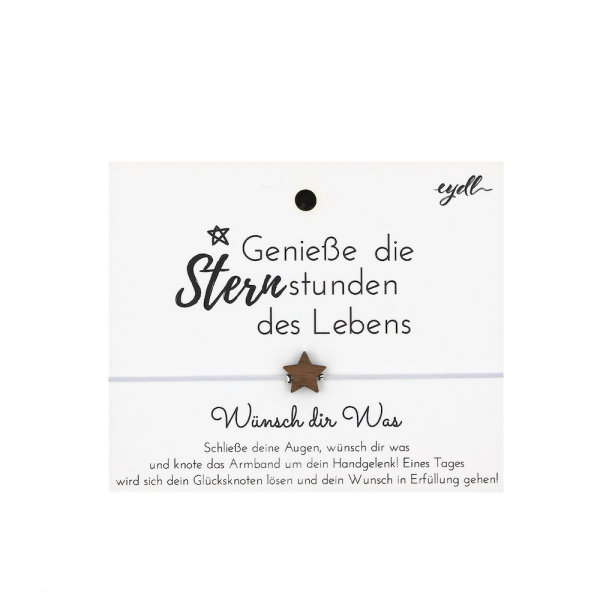 Stern Glücksknoten Armband (Nuss) - EYDL - mit Nylonband in Lichtgrau - Holzschmuck