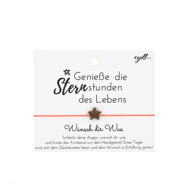Stern Glücksknoten Armband (Nuss) - EYDL - mit Nylonband in Korallrot - Holzschmuck