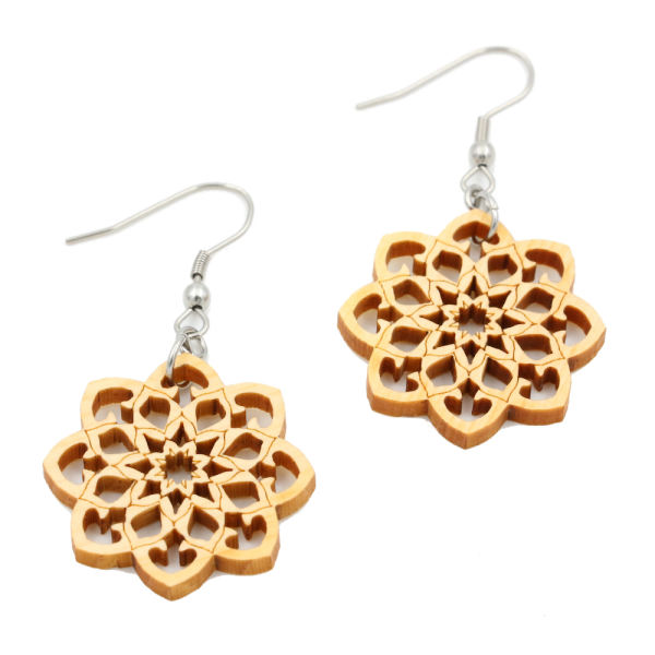 Mandala Ohrringe Classic klein - EYDL - in Zirbe - Holzschmuck