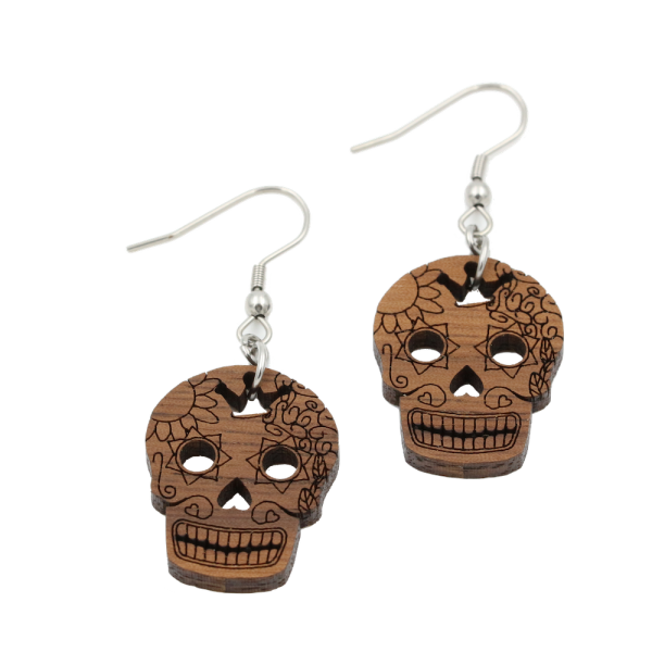 Sugar Skull Ohrringe Classic klein - EYDL - in Nuss - Holzschmuck