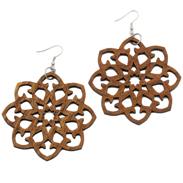 Mandala Ohrringe Classic groß - EYDL - in Nuss - Holzschmuck