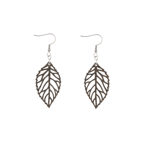 "Leaves" Ohrringe Liara - EYDL - in Eiche grau - Holzschmuck