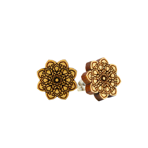 Mandala Ohrstecker Classic - EYDL - in Kirsche - Holzschmuck