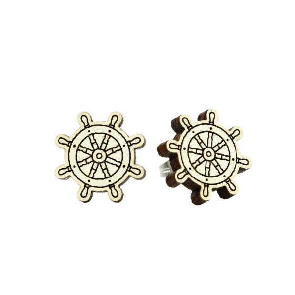Steuerrad Ohrstecker Classic - EYDL - in Nuss weiß - Holzschmuck