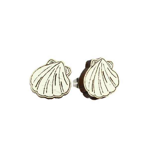 Shell earrings classic - EYDL - in nut wood white